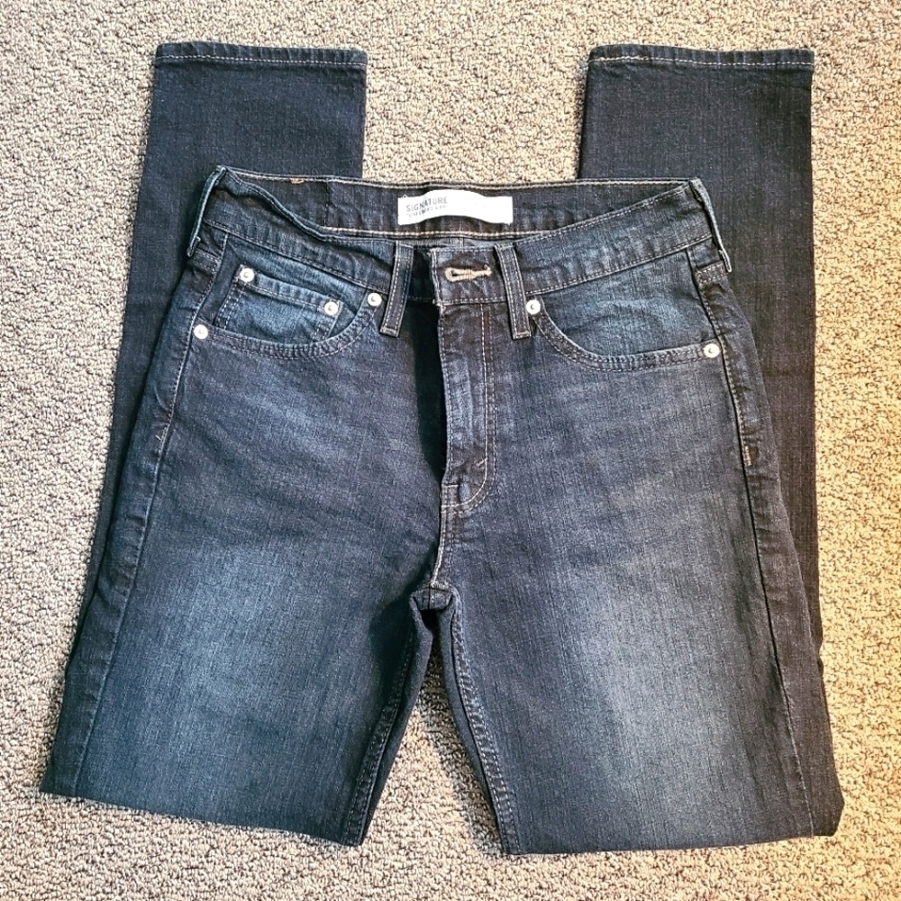 Levi's Signature Jeans Dark Wash Faded Denim Slim Straight Leg Mid Rise Size 29
